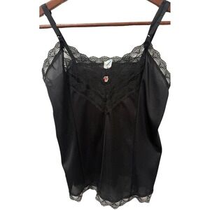Vintage Y2K Mel Lin Satin Lace Cami Embroidered Spaghetti Strap Black M USA